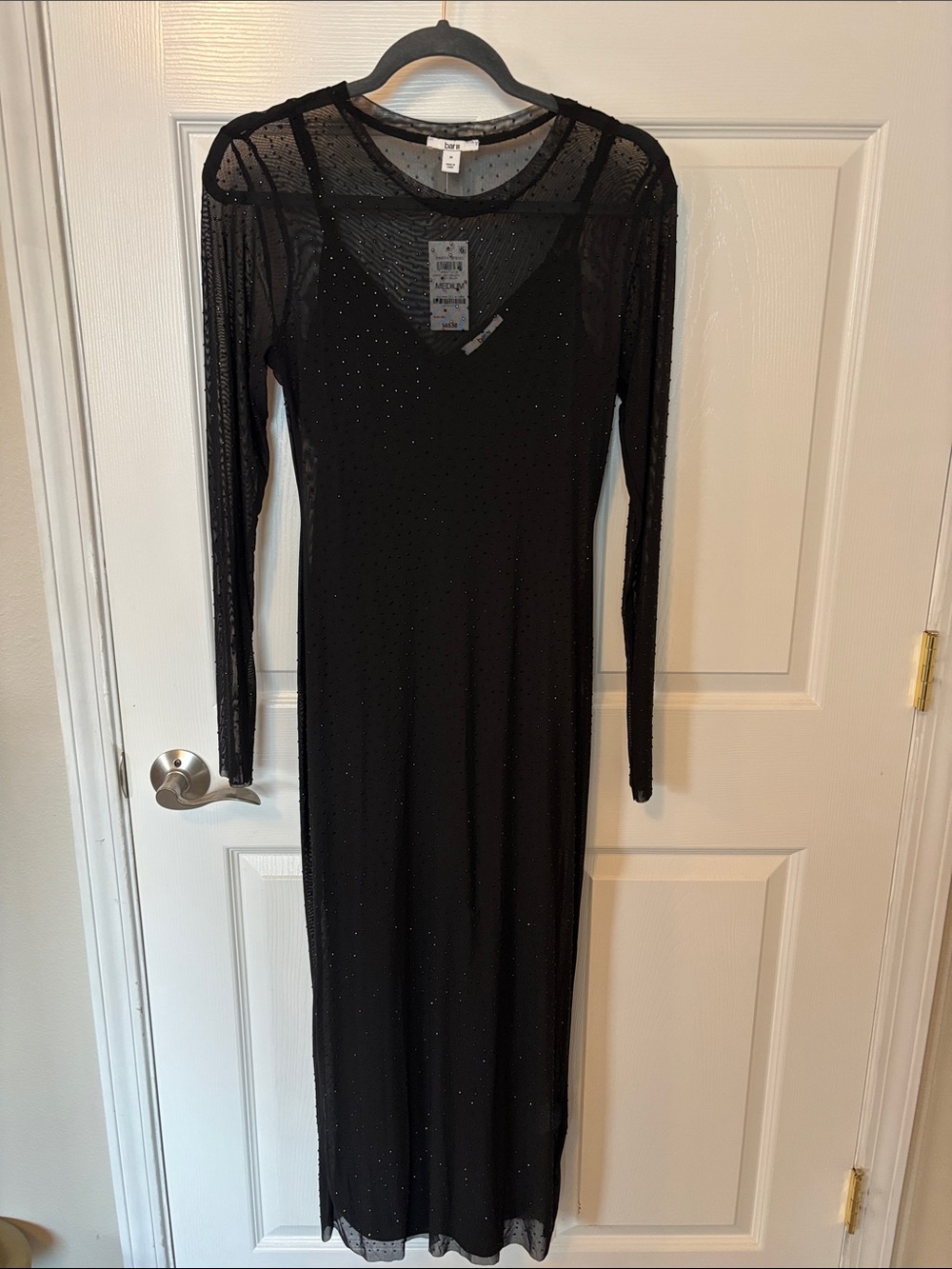 Bar III Black Sheer-Sleeve Maxi Dress with Sparkle